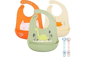 ANGNYA Baby Bibs Silicone Feeding Bibs for Babies and Toddlers Unisex Soft and Easily Wipe Clean with Wide Food Crumb Catcher Pocket