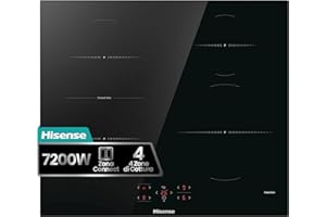 Hisense HI621FM - Piani Cottura a Induzione, 4 Zone di Cottura con Funzione Bridge, Funzione Power Boost, Timer di cottura, Indicatore di calore residuo, Nero, 595 × 54 × 520