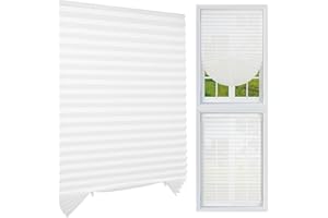 MI CASA Stick on Blinds Windows, No Drill Instant Temporary Curtains 60W x 150H cm Light Filtering Shade, Privacy Protection Bedroom, Kitchen, Bathroom, Easy Fit Blinds, with 2 Clips, Filtering-White