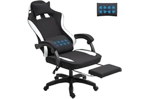 GENERIC Ergonomic Fabric Massage Gaming Chair - Adjustable Office Computer Chair with Footrest, Reclining Swivel Desk
