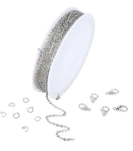 Chaîne En Acier Inox Plaqué Or 18 Carats - Rouleau De 10 M (maillons Trombone) - Avec Fermoirs Et Anneaux