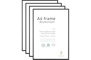 ATOBART A4-Fotorahmen, 4er-Pack-21x30cm schwarzer Bilderrahmen, Zertifikatsrahmen für Wandmontage oder Tischaufsteller, 4er-Set