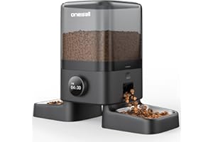 oneisall Comedero automático para Gatos 2 Tazones, 5L Comedero para Gatos con un botón Fácil Operación, dispensador de Comida Seca