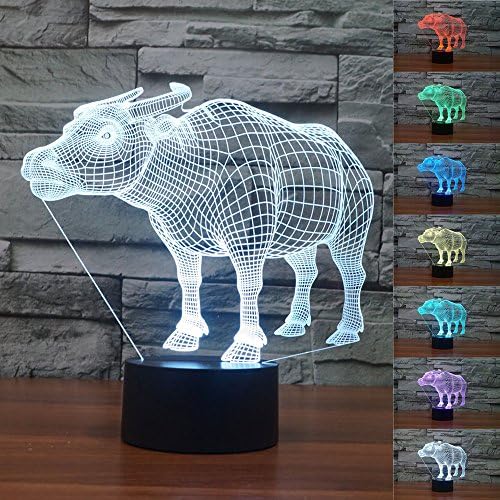 Tama Caumi Novelty Buffalo Shape 3D Night Light 7 Color Change LED Table Lamp Bedroom Gift