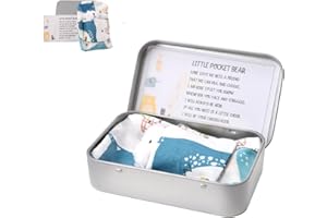 QOCO A Little Pocket Bear Hug Teddy Bear in a Tin Box Mini Animal Pocket Hug Bear Decoration Thinking of You Sending You a Hug Card and Stuffed Doll Wishe Gift for Wedding Graduation Birthday (Blue Quilt)