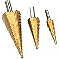 3 Pcs HSS Step Drill Bit, High Speed Steel Titanium Coated Large Hole Step Bits for Metal Wood Plastic, 4-12/20/32mm