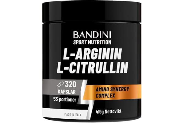 Bandini® L-Arginin + L-Citrullin 320 kapslar (1100 mg per kapsel), Arginin | + Citrullinmalat för preworkout, kosttillskott för gym, uthållighet, muskelåterhämtning, semi-essentiella aminosyror