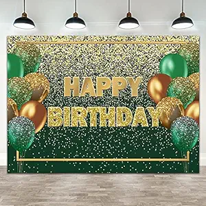 Ticuenicoa 7?5ft Glitter Green Gold Birthday Backdrop Gold Green Bokeh Balloons Women Men Happy Birthday Banner Decorations 30th 40th 50th 60th Birthday Party Photography Background Photo Props