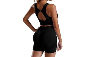 HomyComy Vêtement de Sport pour Femme Ensembles Soutien-Gorge Sport Legging Taille Haute Shorts 2 PCS Gym Running à séchage Costumes Fitness Jogging Yoga