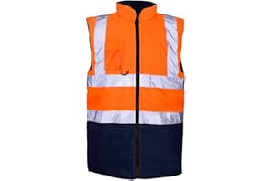 MyShoeStore Hi Viz Vis Bodywarmer Fleece Lined Reversible High Visibility Reflective Waterproof Workwear Security Safety Wear Warm Gilet Waistcoat Body Warmer Padded Vest