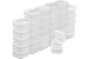 BELLE VOUS Pack de 36 Cajas Plastico Pequeñas Transparentes con Tapa de Bisagra 3,5 x 3,5 x 2 cm - Caja Organizadora Plastico – Mini Recipientes Pastillas, Cuentas, Joyas, Artículos Manualidades