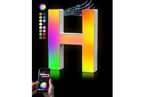 KIMIMARA Light Up Letters - Lighted Letters Colorful Glitter Alphabet APP Control Music Sync Color Changing Letters for Boy Girl Gift Birthday Christmas Wedding Bar Wall Table Night Light Valentine Decor - H