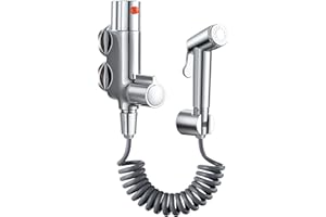 ROWINNAO Bidet Sprayer for Toilet Thermostatic Mixer Bidet Spray Kit, Brass Thermostatic Mixer Valve with Hand Sprayer Kit, Muslim Douche Spray, Chrome Hygienic Shattaf Shower Set, Wall Mounted