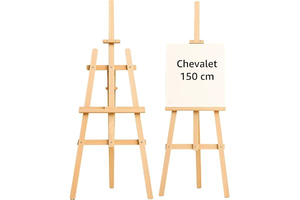 Chevalet peinture en bois massif de 150 cm - Chevalets pliables et réglables en hauteur avec support de tableau adaptés pour l'art et mariage pour enfants et adultes