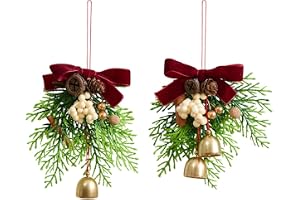 Rosett julbjällerklockor hängare dekorationer, 2 st röd julrosett med klockor och koner och tallgrenar för julfestdekoration