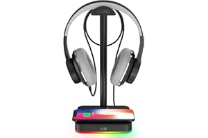 RGB Headphone Stand with Wireless Charger KAFRI Desk Gaming Headset Holder Hanger Rack with 10W/7.5W Fast Charge QI Wireless Charging Pad - Suitable for Gamer Desktop Table Game Earphone Accessories