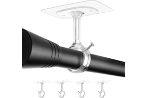 WEKIWGOT Supports Tringle à Rideaux Sans Perçage pour Plafond/Mur, Réglables, MODÈLE Optimisé pour tringles de Ø25 à 32mm, Idéal pour Douches, Portes et Penderies (Lot de 4, Transparent)