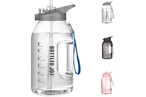 Acxilexy Butelka na wodę z oznaczeniem czasu, BOTTLED JOY 2,5 l, butelka wielokrotnego użytku, z szerokimi ustami, bez BPA, uchwyt na rękę, szczelna butelka, dwie metody picia do joggingu, wędrówek, siłowni