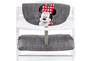 Highchair Pad Deluxe Funda Trona hauck - Cojín para Trona de Madera Evolutiva Alpha Plus Beta Plus y Arketa - Cojin de 2 Piezas Suave para Tronas Evolutivas - Fácil de Fijar -Minnie Mouse Gris