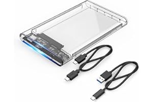ORICO Boîtier pour Disque Dur Externe SSD HDD SATA III de 2,5 Pouces (USB 3.1 de Type C Gen 2 jusqu'à 10 Gbit/s) - avec Câbles de Type C à C et Type C à A Inclus - Transparent