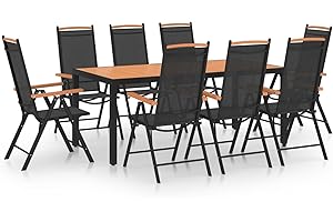 Gecheer 9-TLG. Garten Sitzgruppe Aluminium Gartenmöbel Set 8 Personen Essgruppe Gartentisch mit Stühle Gartengruppe Sitzgarnitur Gartengarnitur Terassenmöbel Schwarz