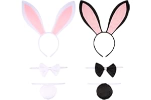 BOFUNX Bunny Accessory Set Ears and Tail Sets, Rabbit Ear Headband and Bow Tie Cosplay Costume Set for Adult Children Party Accessories, 6Pcs