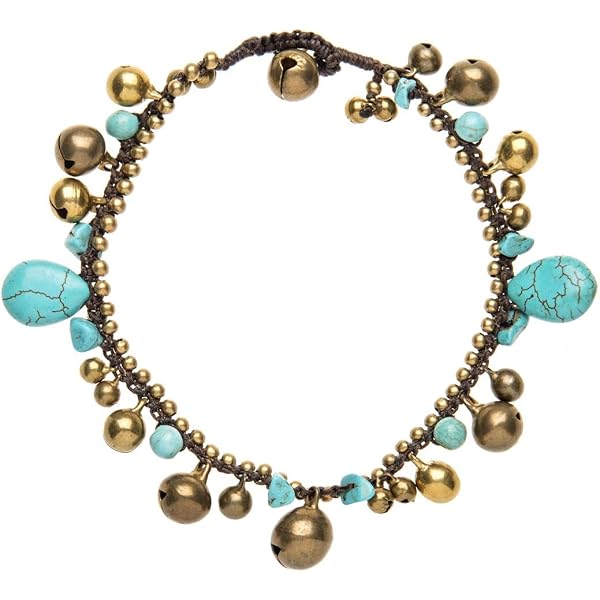 Cavigliera In Ottone Con Perline Turchesi A Spirale – 81st Generation (fatta In Tailandia)