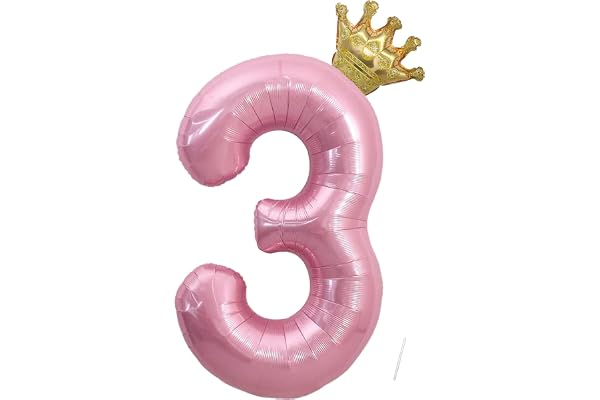VUCDXOP 40 Pouces Ballon Chiffre 3, Ballon Chiffre Numéro 3, 3 Number Ballon Age Gonflable Anniversaire, hélium Ballon Chiffre 3, Ballons de numéro de Rose avec Couronne, décoration de Mariage