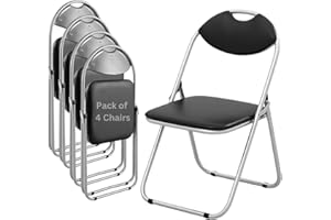 DEEJAAH Premium Folding Chairs – Black Silver Fold up Chair with 115 Kg Weight Capacity Sturdy Frame, Faux Leather Soft Padding, Easy Clean - Foldable Chair for Home, Dining, Office, Desk & Events (Pack of 4)