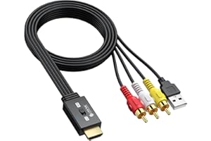 eSynic Upgraded AV to HDMI 1080P Converter with Aspect Switch 4:3/16:9 Composite CVBS RCA to HDMI Adapter for VCR, VHS, DVD ect, NTSC/PAL Support, Built-in RCA HDMI &USB Cable (Male to Male)