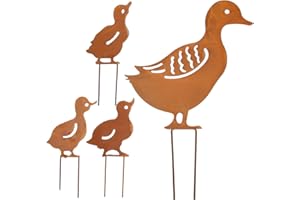 HEALVIAN 4 pezzi di anatre da giardino in metallo, sagome di animali, statue, anatra, decorazione da giardino, statua, anatra, giardino e giardino