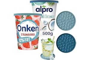 Wingcases - Yoghurt Pot Lids ONLY Fit 9.5cm Diameter Pots(2 Sets, Dark blue & Light blue) Reusable Silicone Large Tops, Reversible to Coaster, for 9.5cm Yogurt, Cream Pots