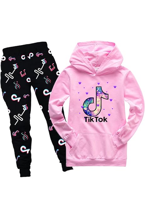 JIANG Tik Tok Girls' Boys' Tic Tick Hooded Sweatshirt Pants Clothing Set  for Children Gift (120, B-Noir) : Amazon.co.uk: Fashion