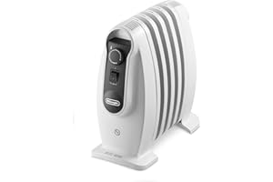 De'Longhi Serie Nano TRNS0505M Radiatore ad Olio Elettrico, 5 elementi, Calore a Lungo, Manopole Intuitive, per Ambienti fino a 15m³, Silenzioso, 500watt, Maniglia e Piedini, Bianco