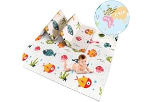 OUNUO Krabbelmatte Baby, Spielteppich für Kinder, Spielmatte Baby, Doppelseiten Krabbeldecke Spieldecke gym yoga matte 200x180cm (Fisch)