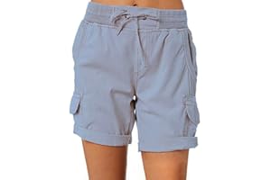 Imuedaen Damen Shorts Sommer Casual Kurze Hosen Tunnelzug Elastische Stoffhose Hotpants Baumwolle Leinen Strand Shorts mit Taschen