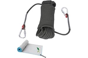 AMALAN EU Amalan Corde Polyvalente D'ExtéRieur + Serviette à SéChage Rapide, D10mm, Corde en Nylon avec 2 Mousquetons, Poids De Charge 1200kg, Corde De Sauvetage,Alpinisme,Escalade,Camping
