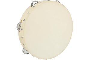 A-Star 10 pouces/25 cm Tambourin en bois à tête de main, rangée traditionnelle de clochettes en métal unique - Peau naturelle