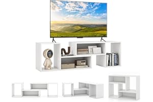 COSTWAY Mobile Porta TV Combinabile a 2 Pezzi, per TV Fino a 60'', Mobile TV a Angolo Soggiorno in Legno, con 4 Vani Aperti, Tavolo Media TV Multifunzionale, per Soggiorno, Camera da Letto (Bianco)