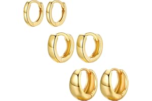 JOPLY Sterling Silver Hoop Earrings for Women Men, Small Cartilage Huggie Hoop Earrings Set of 3 | Hypoallergenic Silver Gold Hoops Earring Jewellery Gifts for Ladies Girls Birthday Graduation, 8/10/12mm