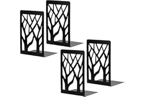 Coolnice 4 Pezzi Fermalibri Antiscivolo Fermalibri in Metallo Nero per Libri Pesanti, Fermalibri con design Doppio albero per Casa, Ufficio