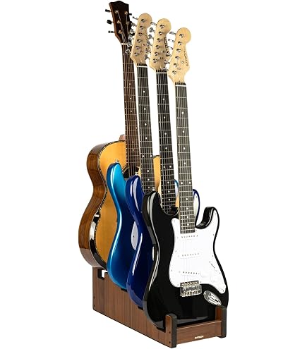 STRICH Supporto Per Chitarra Multipla In Legno Per Chitarre Multiple, 3 Supporti, Display Frontale Salvaspazio Da Pavimento, Per Casa, Studio, Palco, Colore Noce, L-2E1AW (per 2 Elettrici+1 Acustica - 3