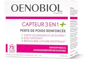 OENOBIOL - Dispositif Medical - Minceur - Capteur 3 en 1+ - Capte les Graisses et les Sucres(1)(2) - Effet Satiétant(2) - Rééquilibre la Flore Intestinale(3) - 1 Boîte de 60 Gélules