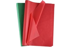 MIAHART 60 feuilles de papier de soie de Noël en vrac 50 * 35 cm Papier d'emballage de Noël rouge et vert pour bricolage et artisanat Sacs-cadeaux Emballage Décorations