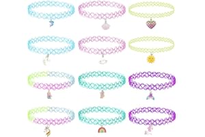 VURYAPI 12 Pezzi Girocollo Collane Set Collana Elastica, Collana Arcobaleno Collana Girocollo Elasticizzata Vintage, Collana Girocollo con Tatuaggio Donna Ragazza Punk Collane Elastiche Gotiche Retrò