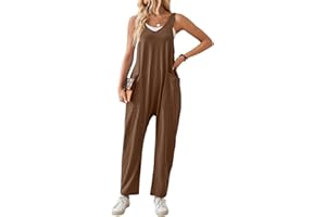 SotRong Summer Jumpsuit for Women Uk Casual Leisure Sleeveless V Neck Jersey Rompers Wide Leg Solid Harem Playsuits Baggy Loose Tank Overall with Pockets