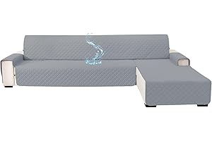 ‎YSTELLAA YSTELLAA 100% Wasserdicht Couch Überzug L Form 3 Sitzer, Sofa Cover L Shape Reversibel Universal, Gesteppte Sofa Überzug Ecksofa rutschfest, Couch Bezug Ecksofa Ratzfest Waschbar, Hellgrau