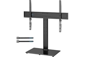 BONTEC Support TV sur Pied Universel pour Téléviseurs LCD/LED/Plasma 26-65 Pouces Meuble TV Réglable en Hauteur avec Base en Verre Trempé de 8 mm - Capacité de Charge 45 kg et Max VESA 600x400 mm