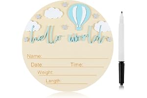 Milstolpskort i trä med Hello World Baby penna, anmälningsskylt, dekoration för blivande föräldrar, barnrumsdekoration, fotorekvisita