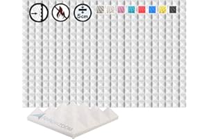 Arrowzoom 24 Acoustic Panels Pyramid Sound Absorbing Acoustic Treatment Tiles 25x25x5cm Recording Studio Noise Cancellation 26kg/m3 High Density Acoustical Dampening Fire Retardant 1034 PEARL WHITE